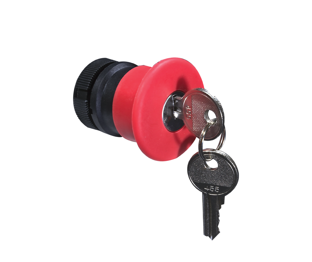 Emergency stop key release pushbutton