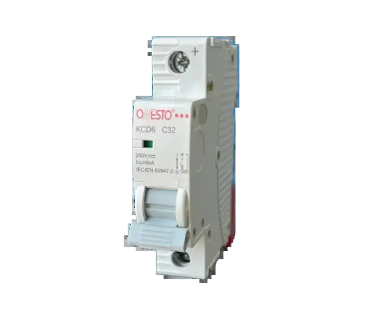 A white miniature DC circuit breaker with a red switch, labeled '6kA' and 'CSD-S2'.
