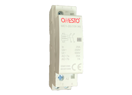 18mm Din Rail Modular Contactor - 1 NO Auxiliary - 1 Pole