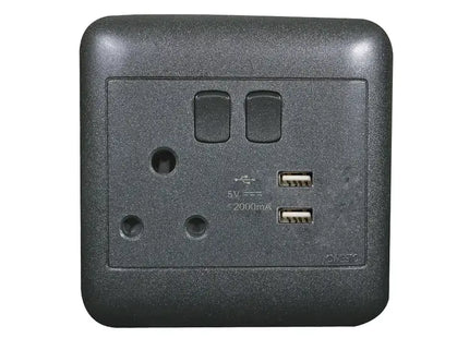 4X4 Black Switched Socket + 2 USB Sockets