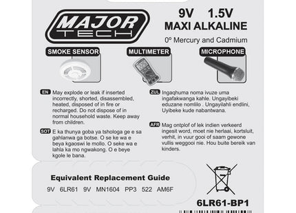 Major-Tech 9V Maxi Alkaline Battery
