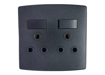 4X4 Double Switched Socket Outlet Black Econo Type
