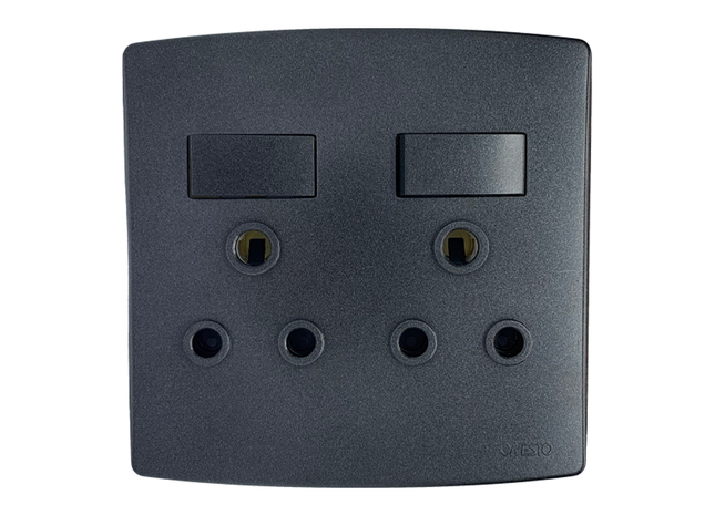 4X4 Double Switched Socket Outlet Black Econo Type