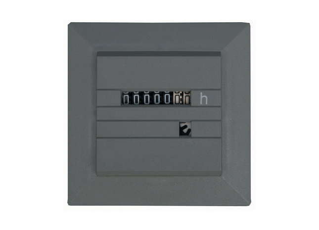 A digital running hour meter with a digital display showing '000000h' and a reset button below the display.