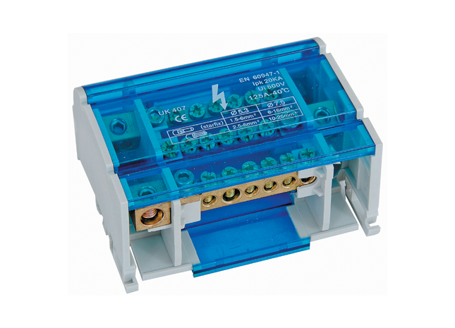 125A 4P Distribution Block - Din Rail Mount