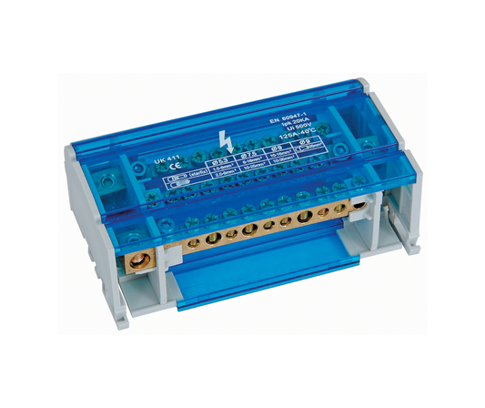 125A 4P Distribution Block - Din Rail Mount