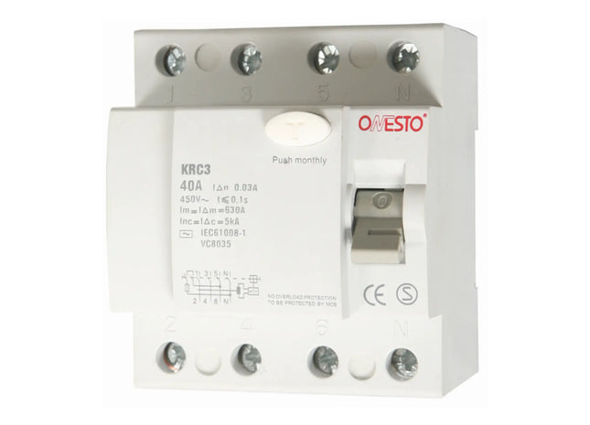 Electrical circuit breaker earth leakage with Onesto branding on a white background