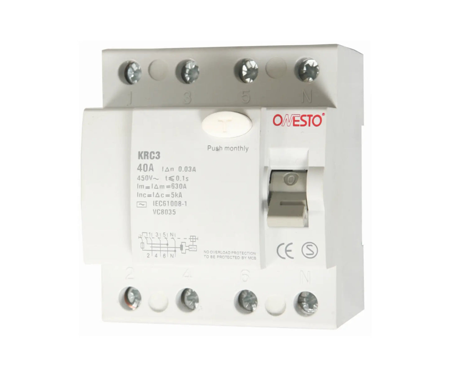Electrical circuit breaker earth leakage with Onesto branding on a white background