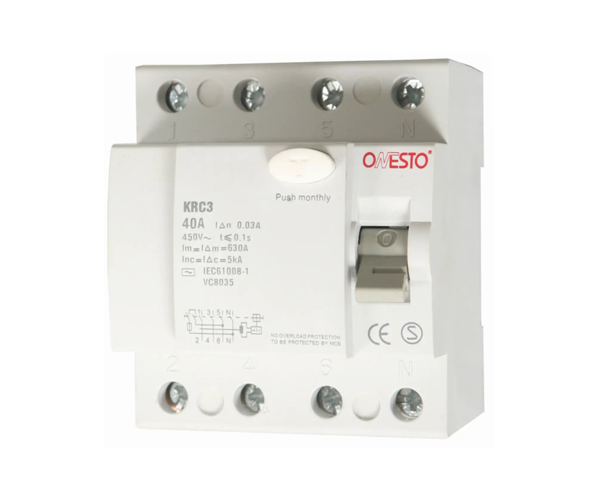 Electrical circuit breaker earth leakage with Onesto branding on a white background