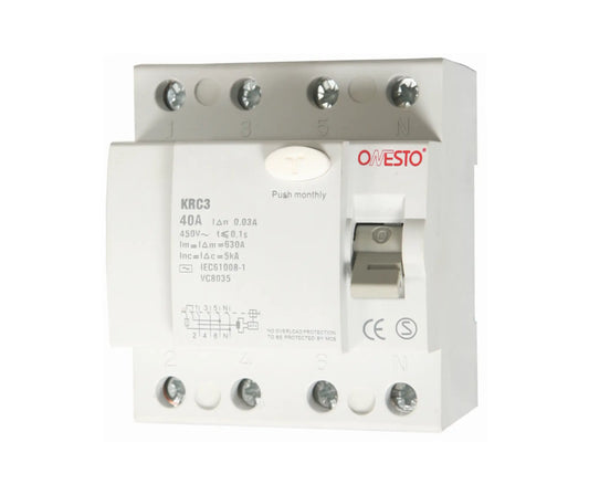 Electrical circuit breaker earth leakage with Onesto branding on a white background