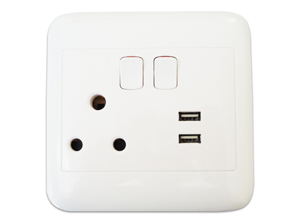 4X4 Single Switched Socket + 2 x USB