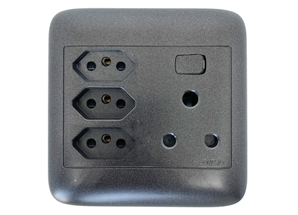 4X4 16A Socket+ 3 New ZA Switched Socket Black
