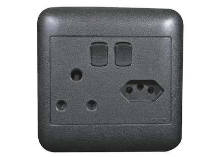 4X4 Single+2P Black Switch Socket