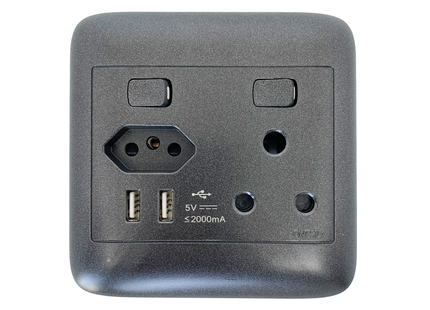 4X4 Black 1 x New ZA + Single + Double USB Socket