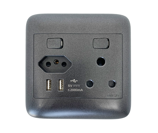 4X4 Black 1 x New ZA + Single + Double USB Socket