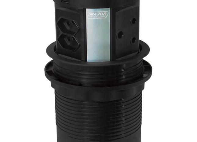 Black cylindrical electrical plug with MAJOR branding on a white background