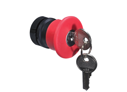 Emergency stop key release pushbutton