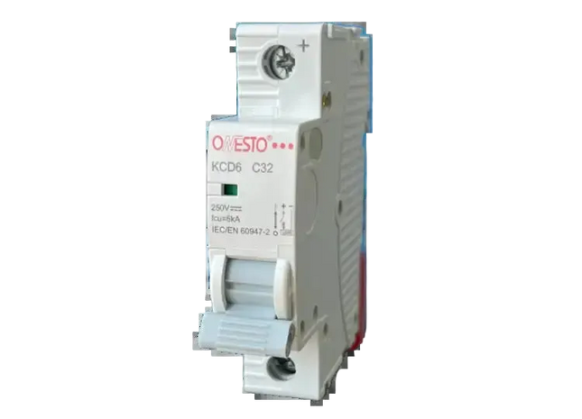 A white miniature DC circuit breaker with a red switch, labeled '6kA' and 'CSD-S2'.